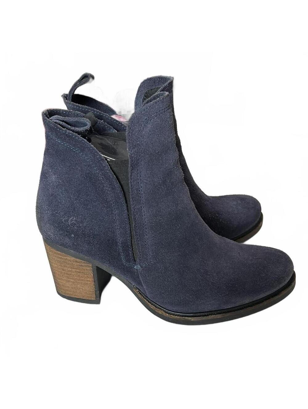 Bos & Co Belfield Blue Suede Elastic Side Chelsea Ankle Boots Block Heel 40